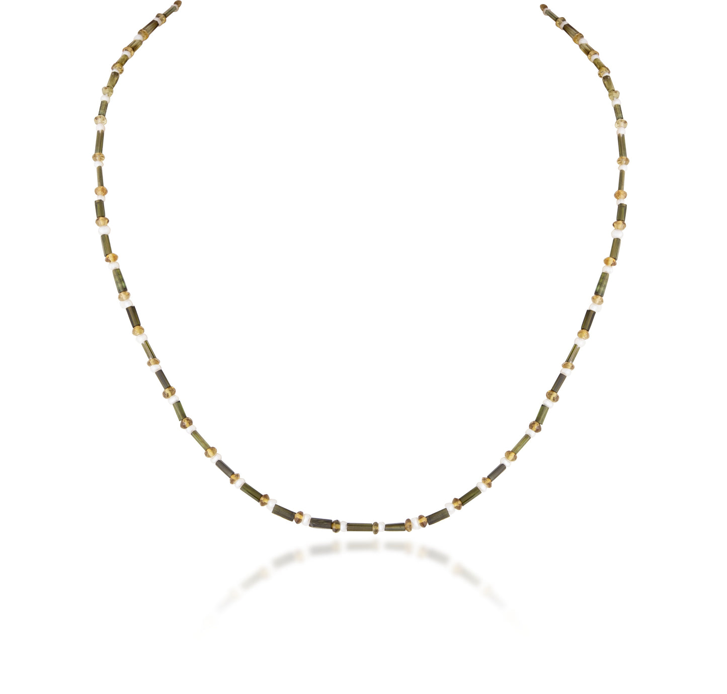 A STRAND OF TURMLINE CUSTOM CUT WITH PEARL