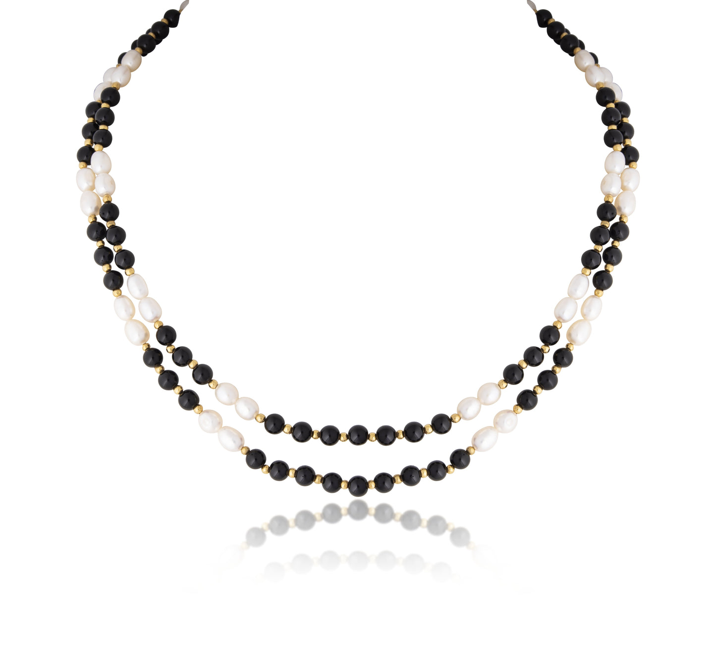 2 LINE STRAND OF CULTURED PEARL ONYX