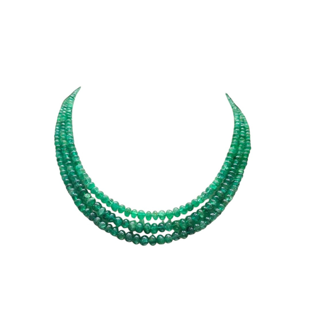 3 LINE STRAND OF ZAMBIAN EMERALD