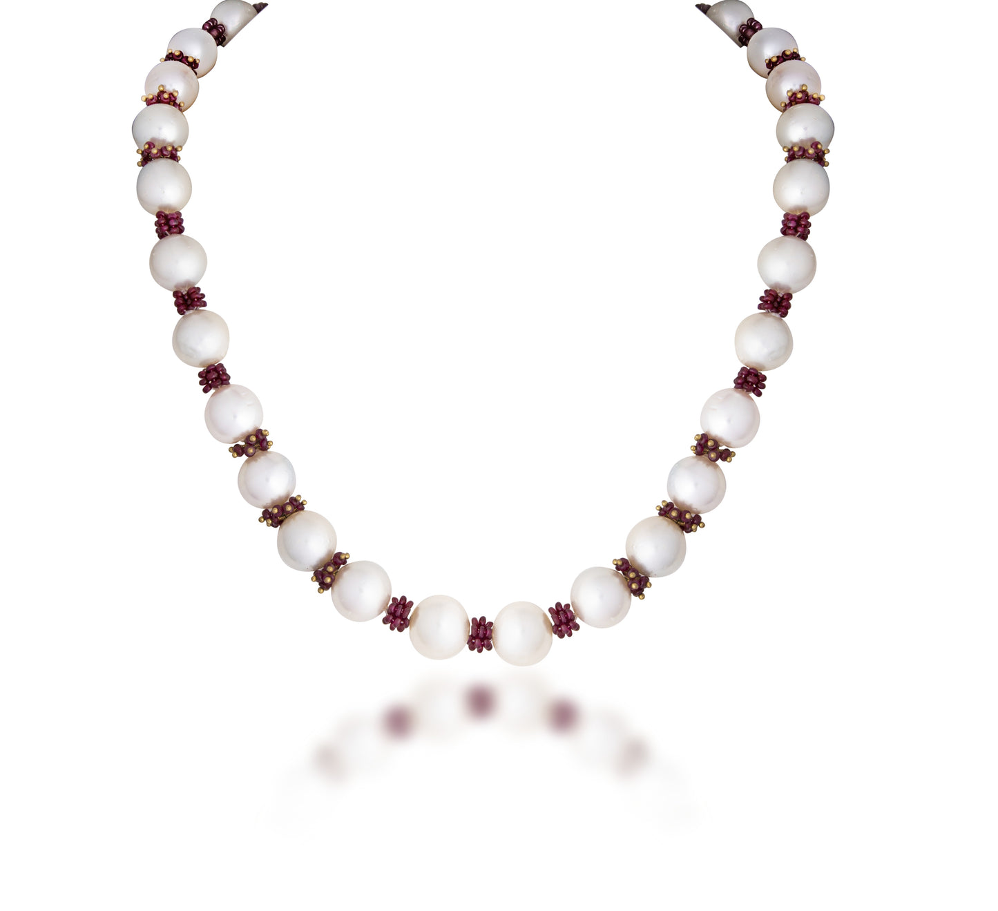 ONE LINE STRAND OF SOUTH SEA PEARL CUSTOM CUT WITH AFRICAN RUBY
