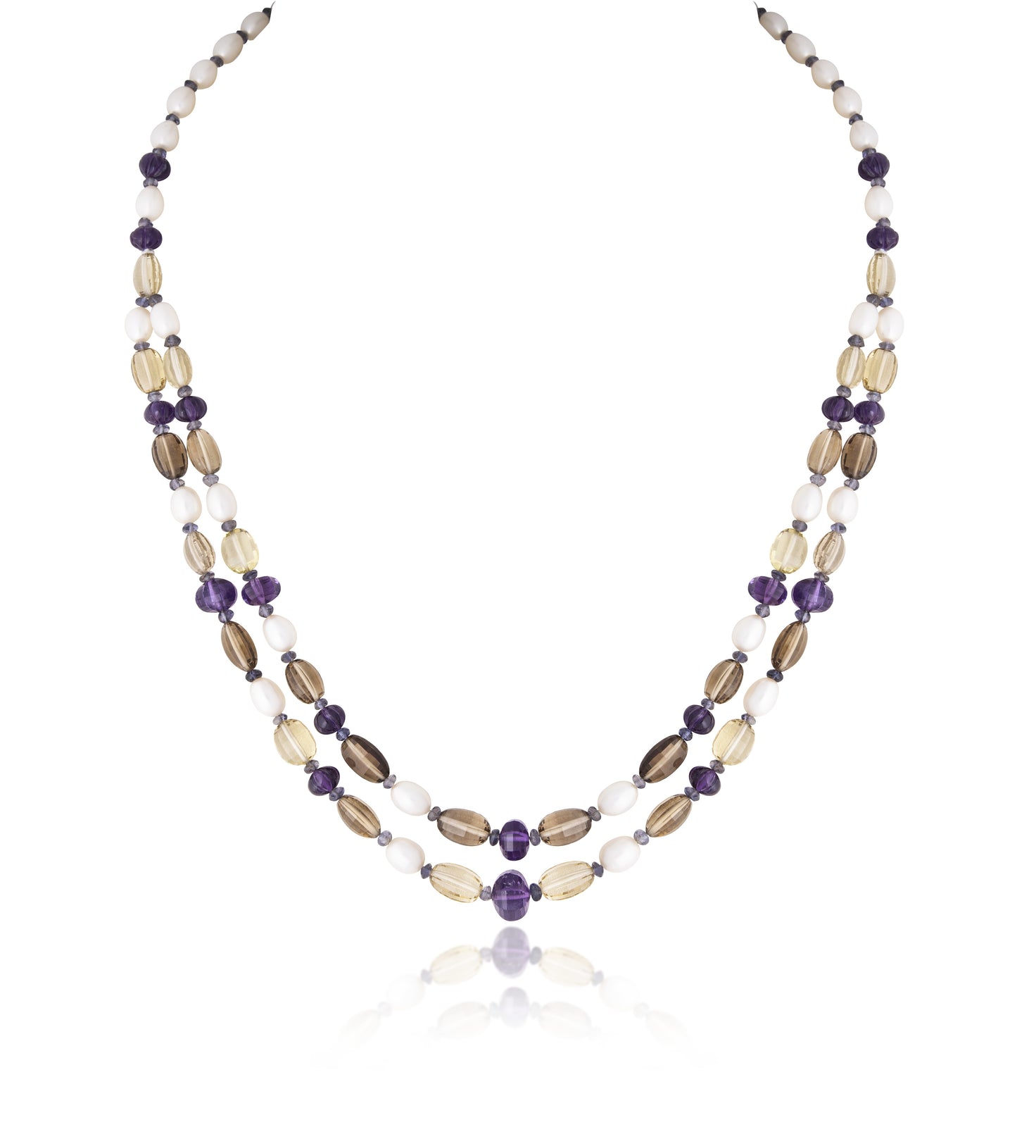 A MULTY COLOUR STRAND AMETHEST CITRIN PEARL & BLUE SAPPHIRE