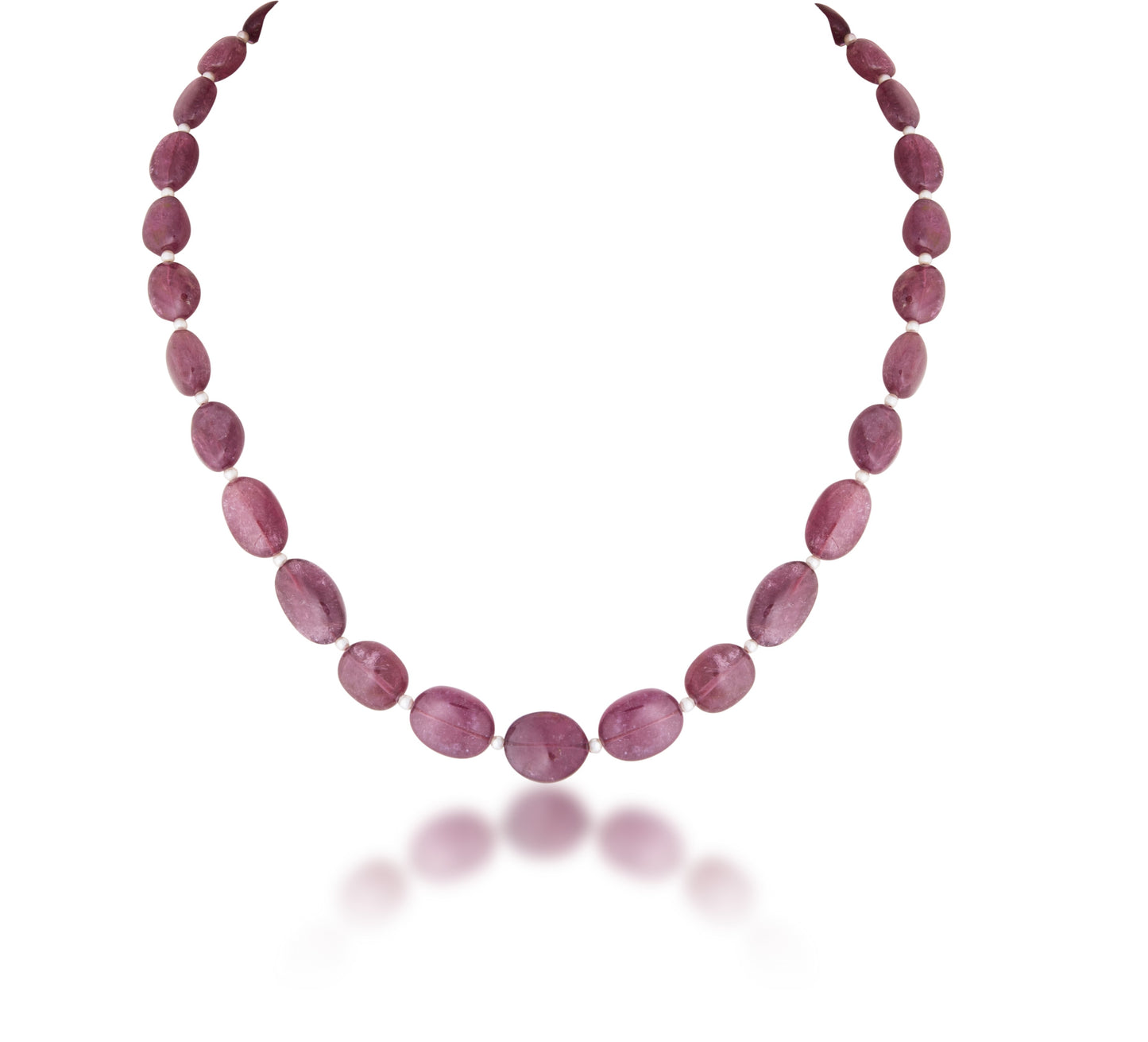 A STRAND OF TURMALIN CUSTOM CUT WITH PEARL