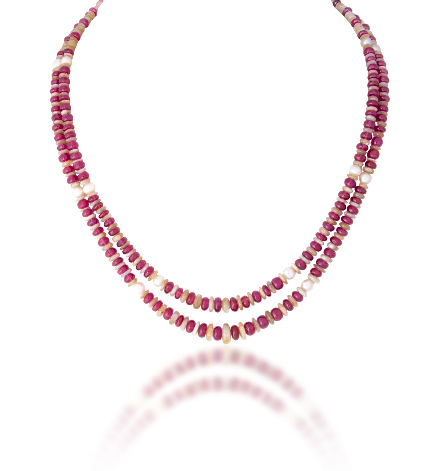 2 LINE STRAND OF PEARLS RUBY & CATEYE