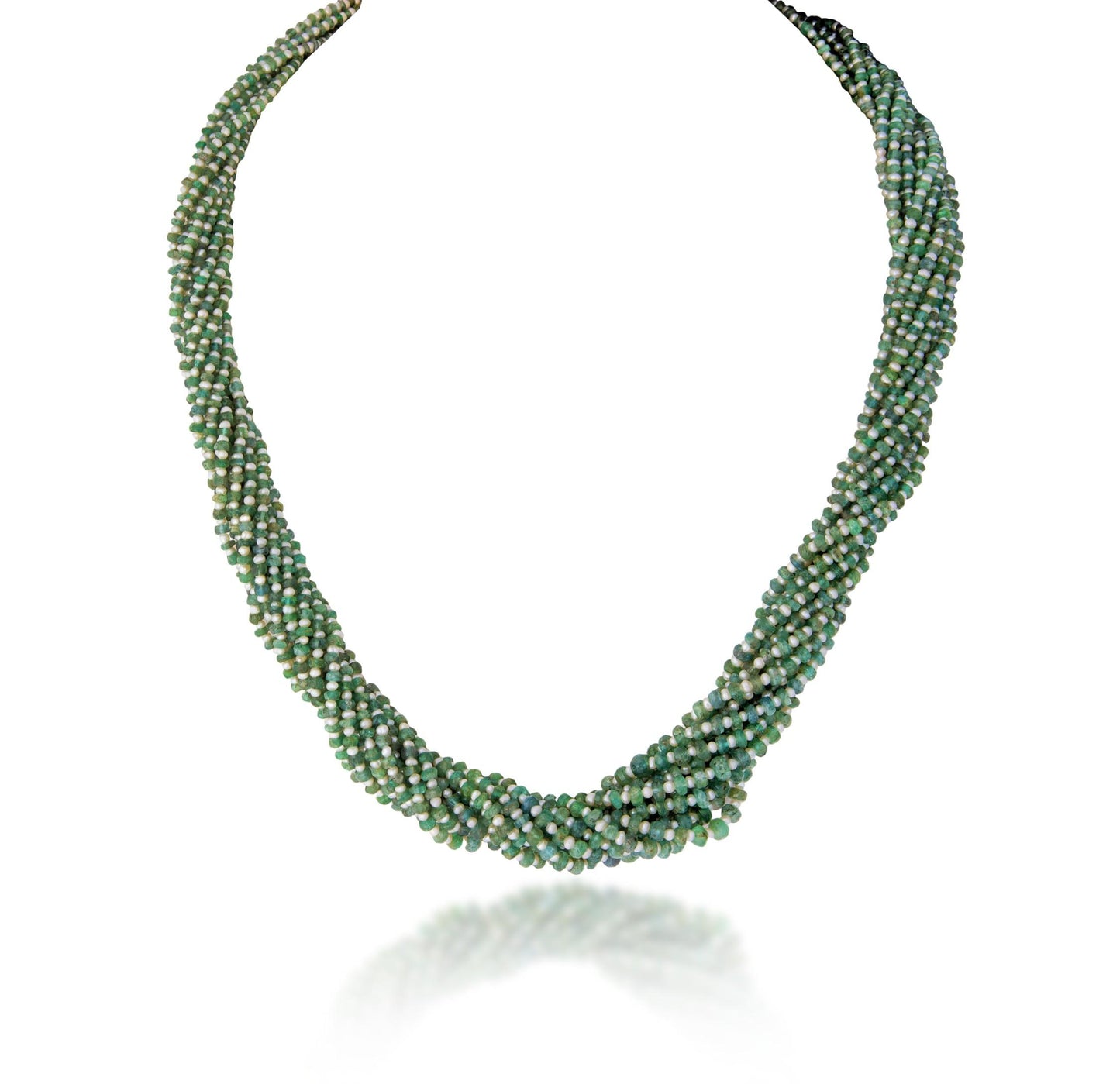 TWISTED BUNCH OF RUSSIAN EMERALD CUSTOM CUT WITH CULTURED PEARL