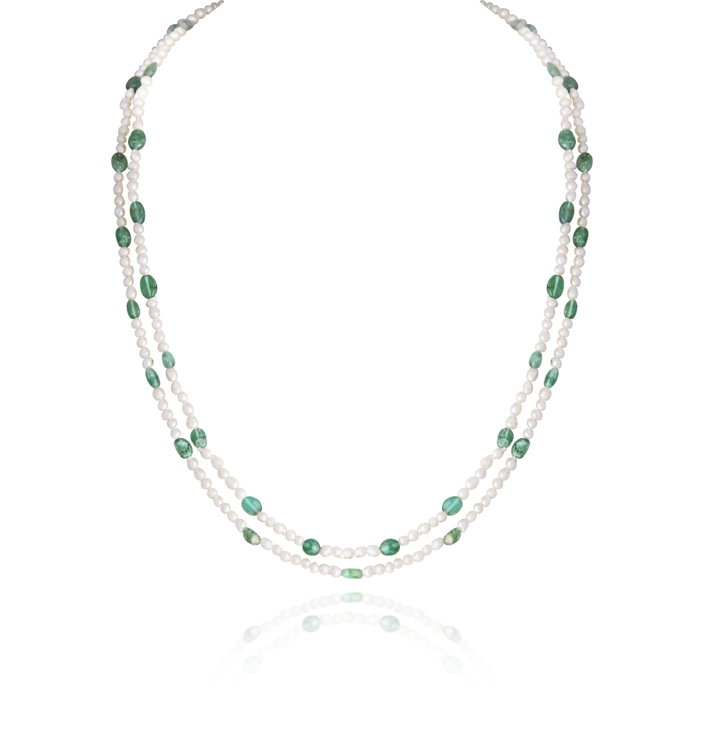 2 LINE STRAND OF CULTURED PEARL CUSTOM CUT WITH ZAMBIAN EMERALD