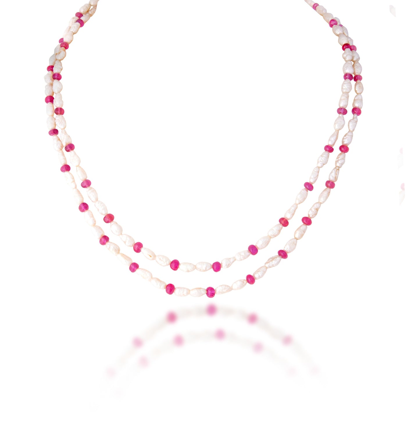 2 LINE STRAND OF CUSTOM CUT PEARL & RUBY
