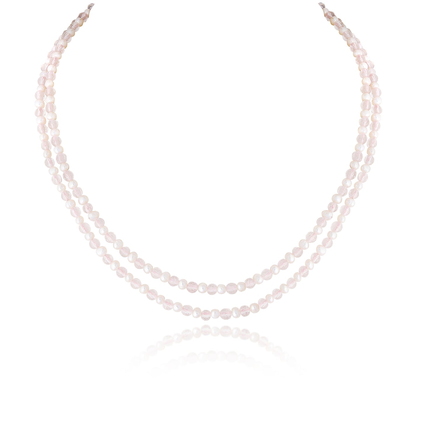 2 LINE STRAND OF ROSEQUARTZ & CULTURED PEARLS