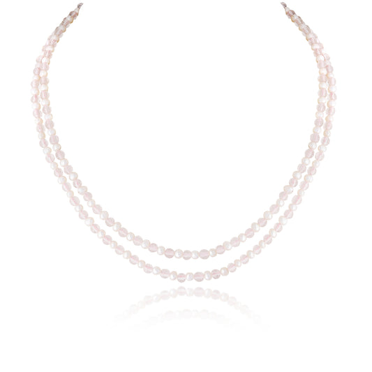 2 LINE STRAND OF ROSEQUARTZ & CULTURED PEARLS