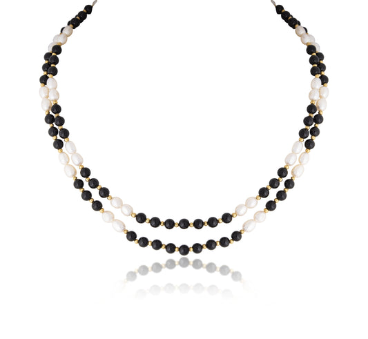 2 LINE STRAND OF CULTURED PEARL ONYX