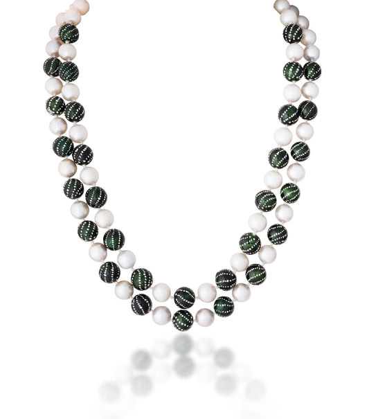 2 LINES CRAMISH SOUTH SEA CUSTOM CUT WITH EMERALD BALLS