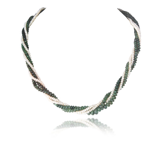 4 LINE ZAMBIAN EMERALD CUSTOM CUT WITH PEARL