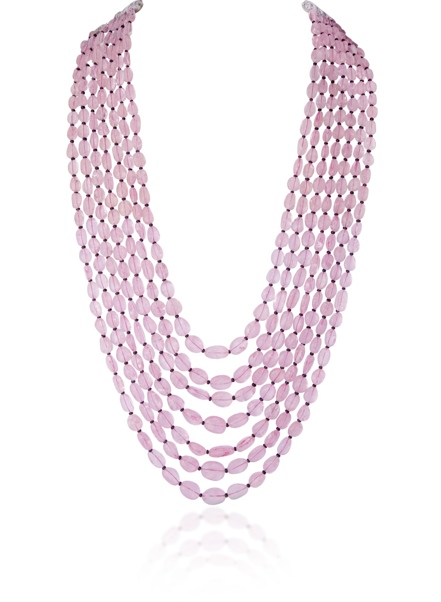 7 LINES MORGANITE STRAND CUSTOM CUT WITH BLUE SAPPHIRE STONE