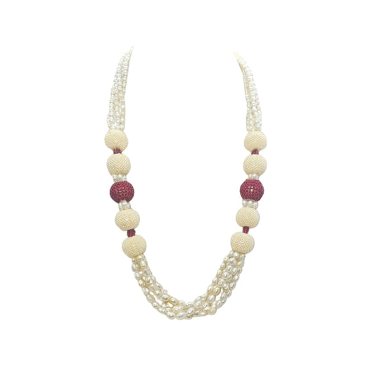 KESHI PEARL STRAND CUSTOM CUT WITH RUBY BEADS