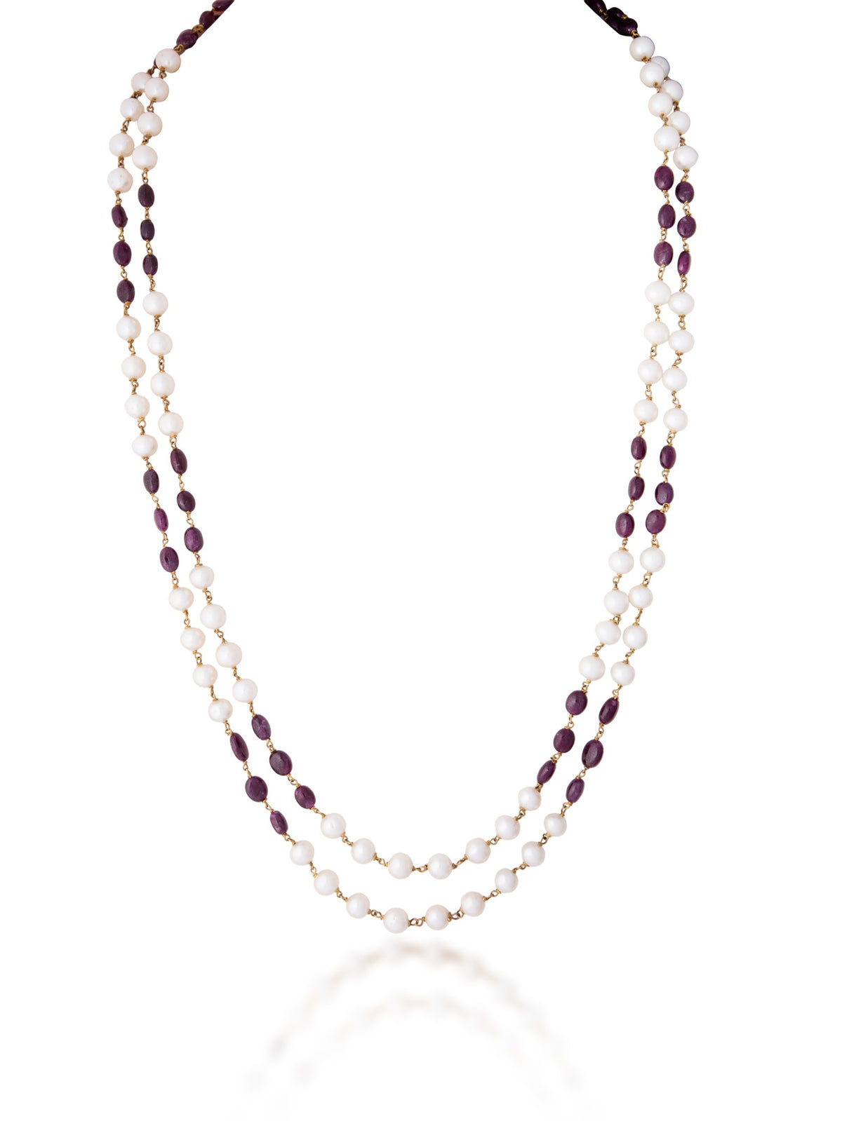 2 LINE STRAND OF CULTURED PEARLS AND RUBY