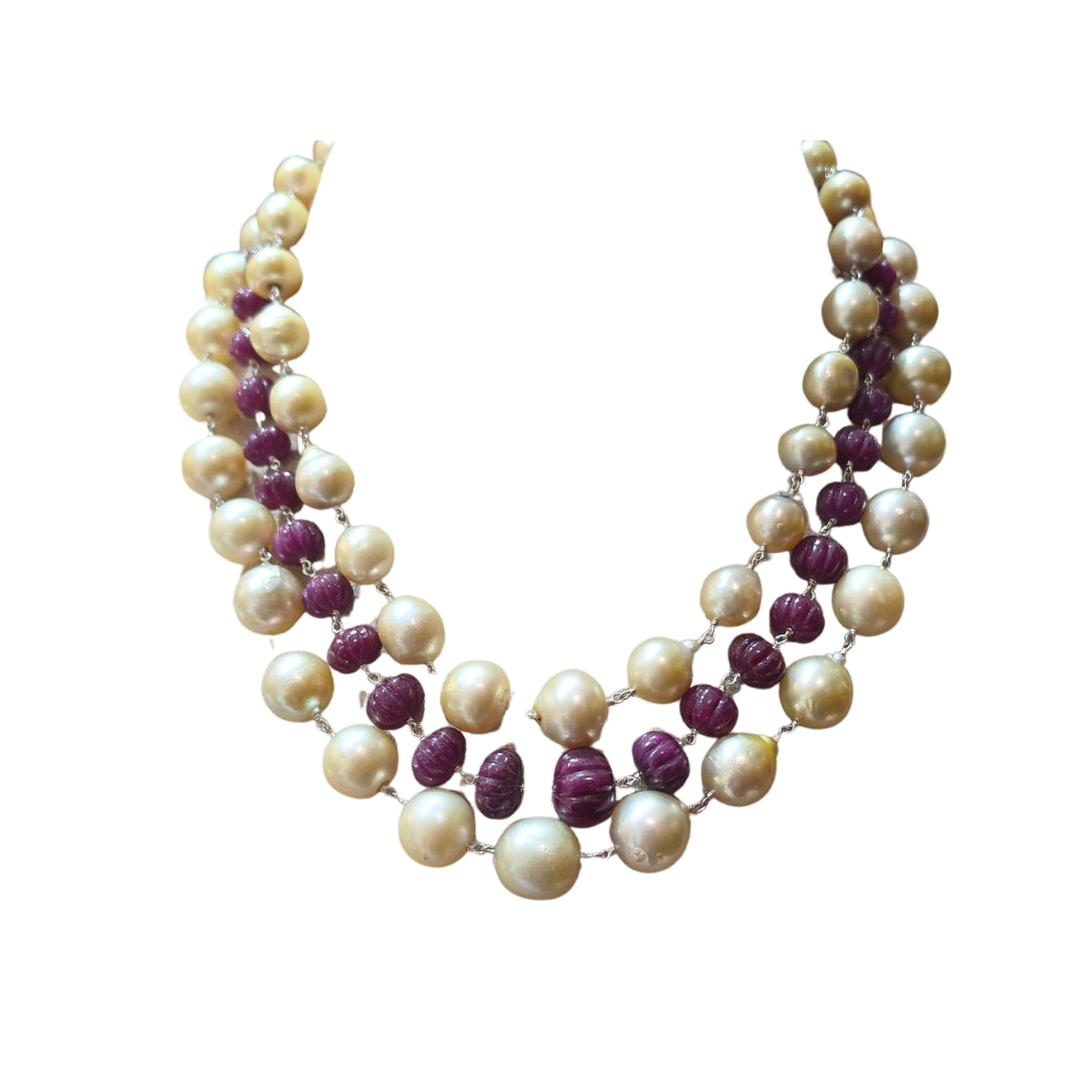 3 LINE PEARL RUBY STRAND