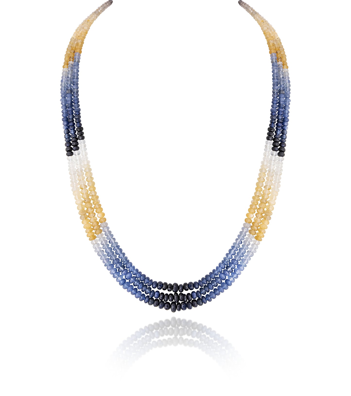 A BLUE SAPPHIRE STRAND CUSTOM CUT WITH YELLOW SAPPHIRE