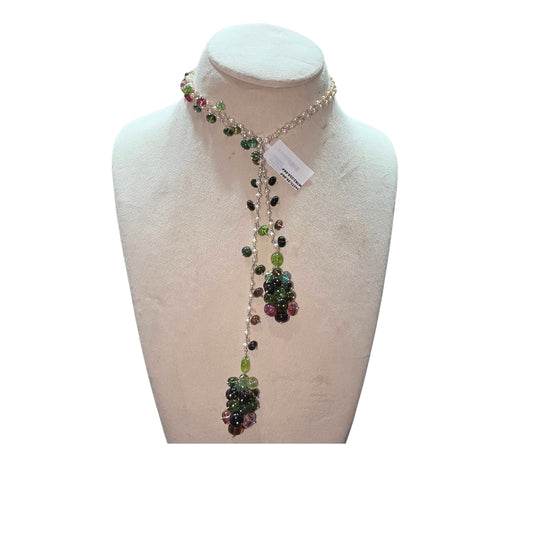 A STRAND OF MULTI TURMLINE WITH PEARLS