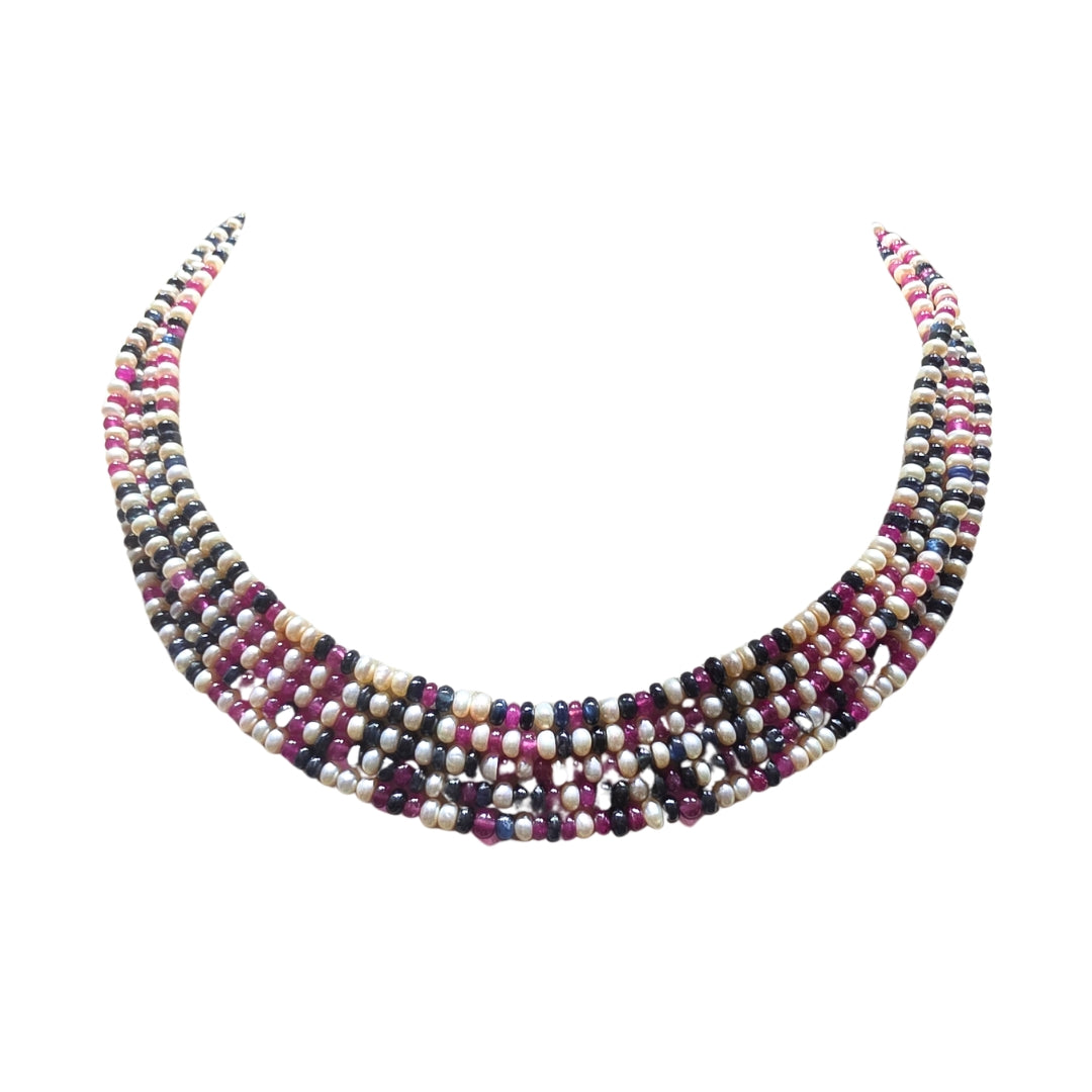 5 LINE RUBY BLUE SAPPHIRE PEARL STRAND