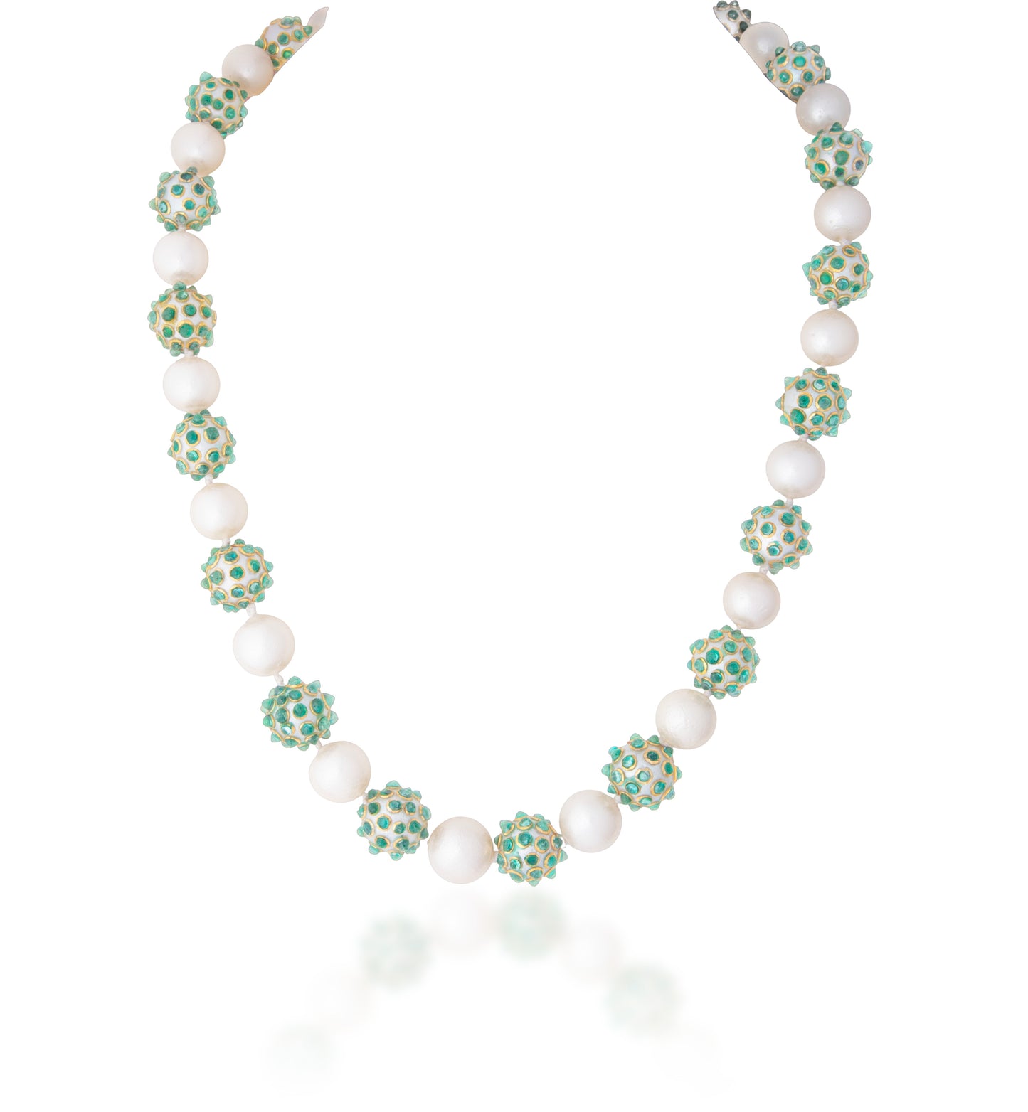 1 LINE SOUTH SEA STRAND CUSTOM CUT WITH EMERALD STUDDED PEARL
