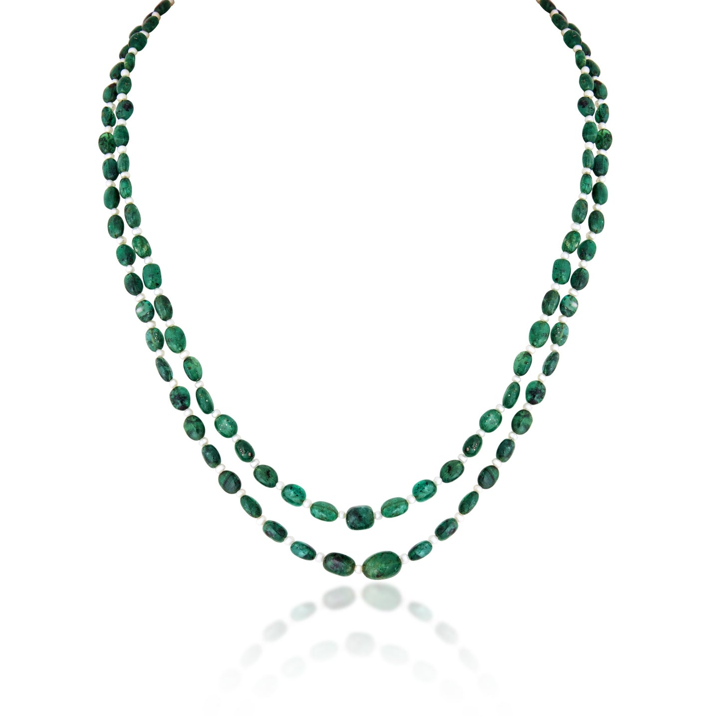 2 LINE ZAMBIAN EMERALD STRAND CUSTOM CUT WITH PEARL