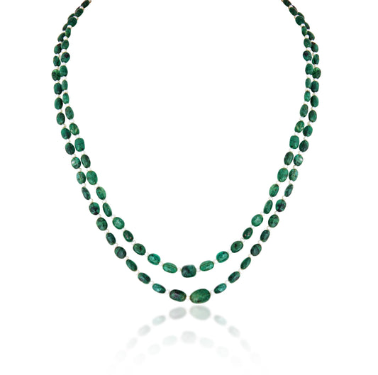 2 LINE ZAMBIAN EMERALD STRAND CUSTOM CUT WITH PEARL