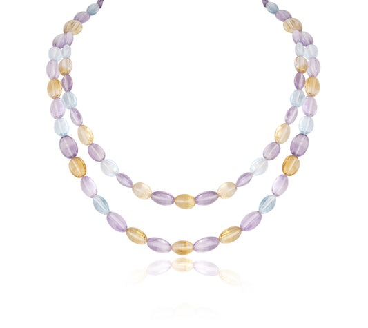 MULTY COLOUR 2 LINE STRAND CUSTOM CUT WITH AMETHEST CITRINE & BLUE TOPAZ