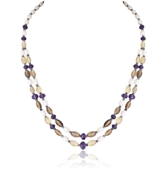 A MULTY COLOUR STRAND AMETHEST CITRIN PEARL & BLUE SAPPHIRE
