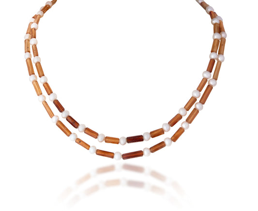 2 LINE STRAND OF GARNET CUSTOM CUT WITH PEARL