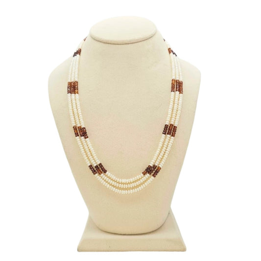 3 LINE STRAND OF GARNET CUSTOM CUT WITH FRESH WATER