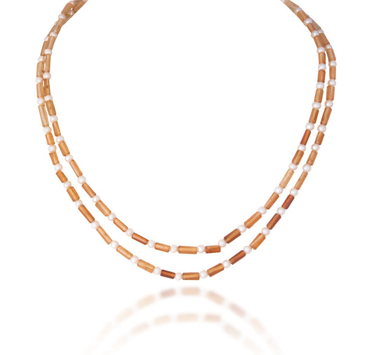 2 LINE STRAND OF GARNET CUSTOM CUT WITH CULTURED PEARL